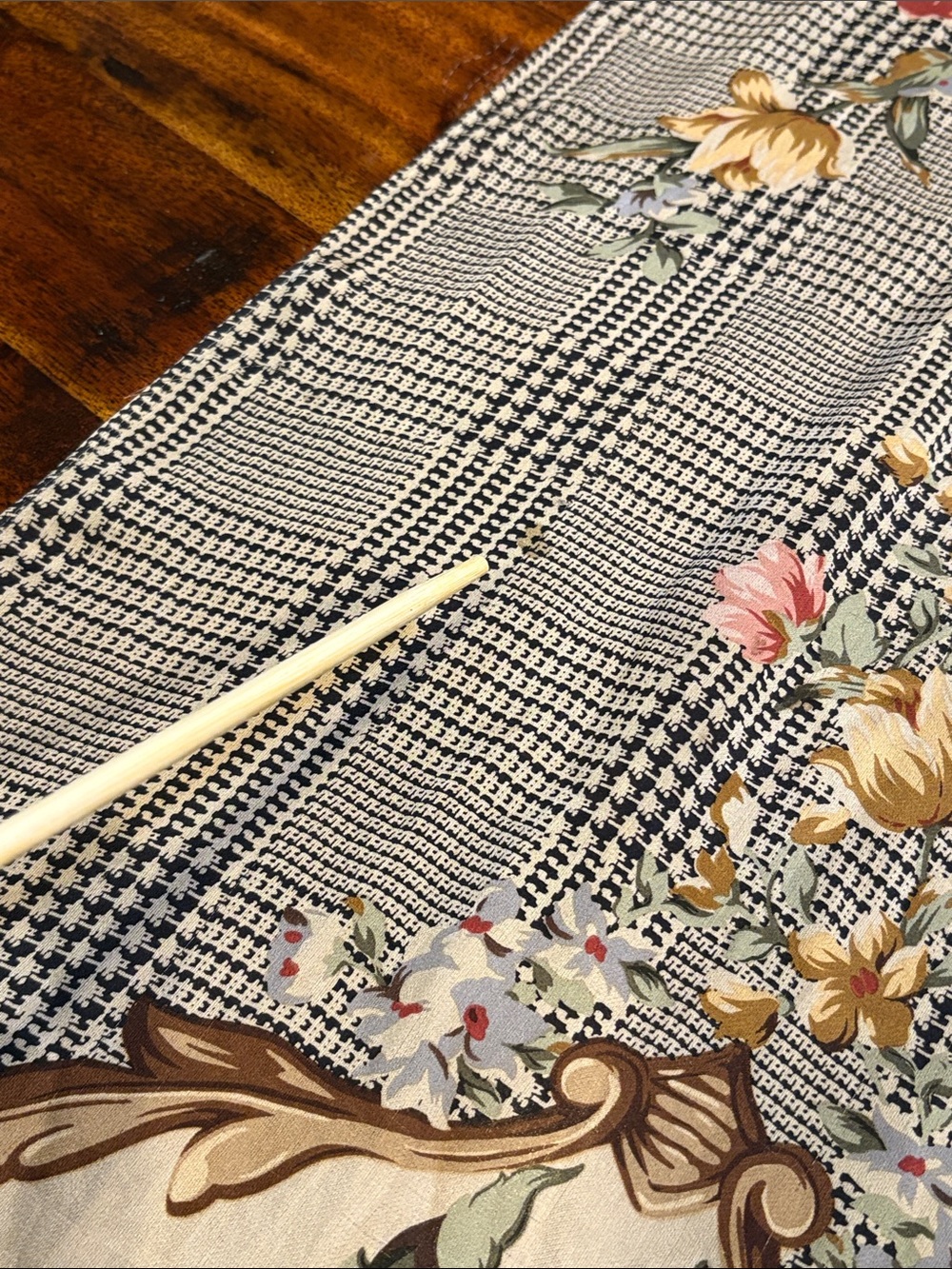 Vintage Ralph Lauren Houndstooth Glen Plaid Floral Long Silk Scarf Shawl - Picture 11 of 13